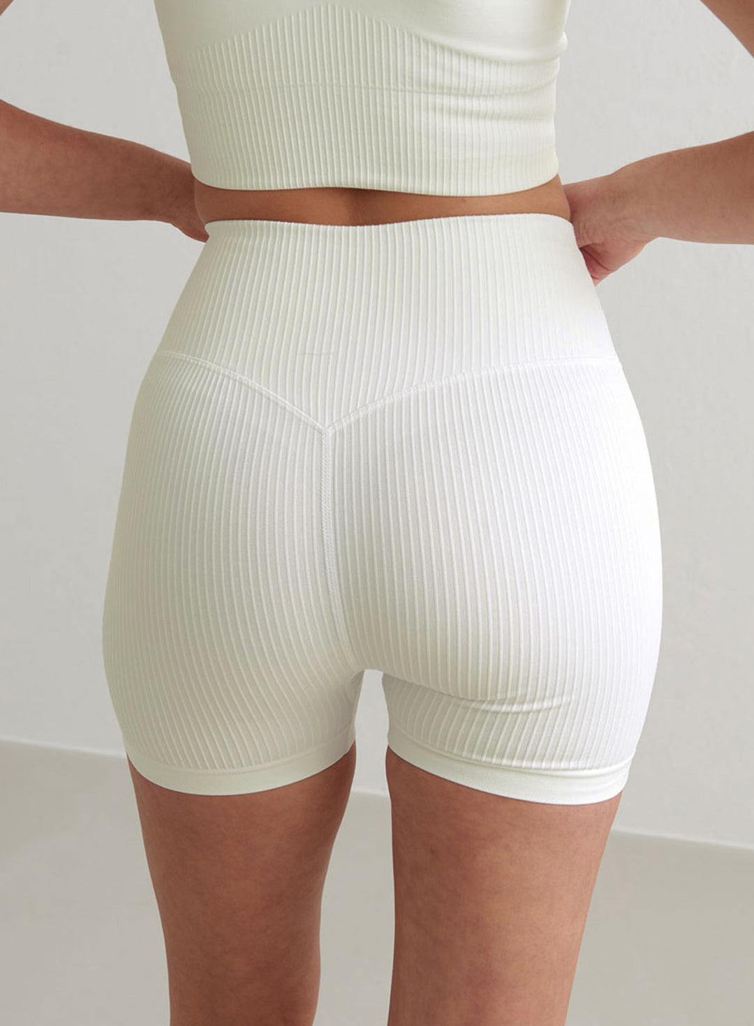 Off White Ribbed Midi Biker Shorts