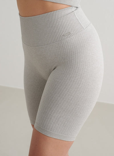 Grey Melange Ribbed Seamless Biker Shorts