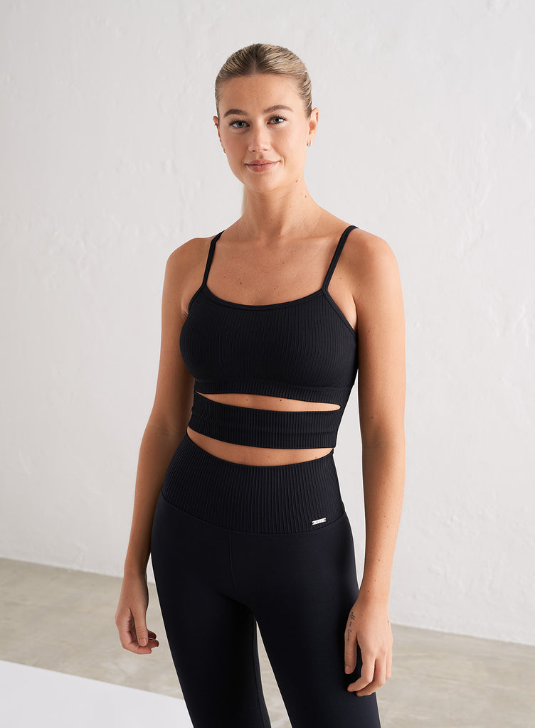 BLACK LIMITLESS SEAMLESS CUTOUT STRAP BRA – AIM'N AU